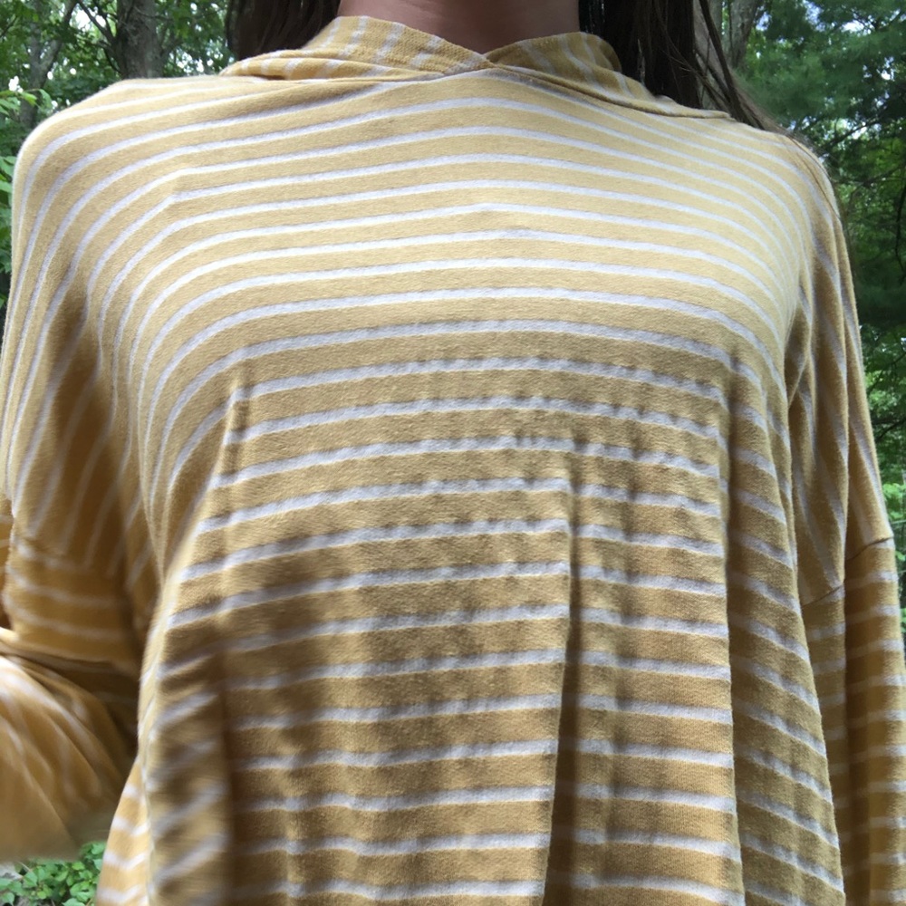Yellow and White Striped Cropped Hoodie